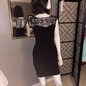 B. Darlin Black Lace Yoke Sheath Dress - Elegant Women's Cocktail Dress